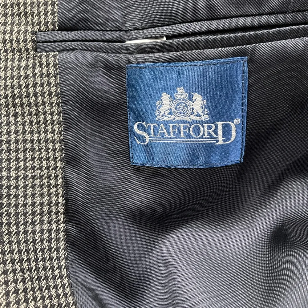 Stafford Blazer Mens 40R Black Gray Houndstooth‎ 2 Button Wool Jacket Sport Coat